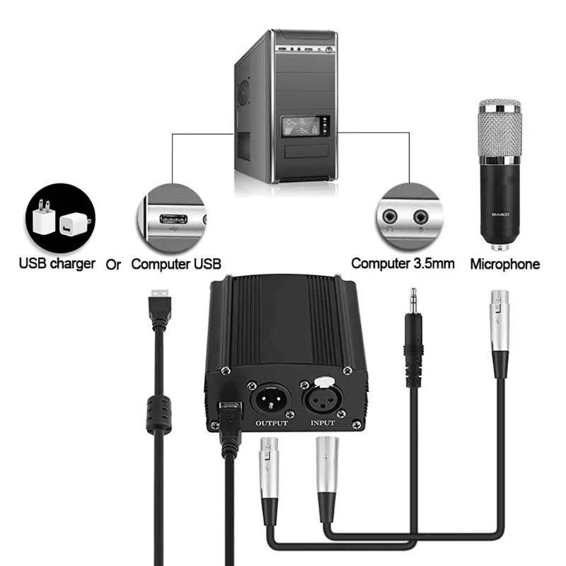 Портативный 1-канальный USB-кабель с фантомным питанием 48 В XLR 3-контактный