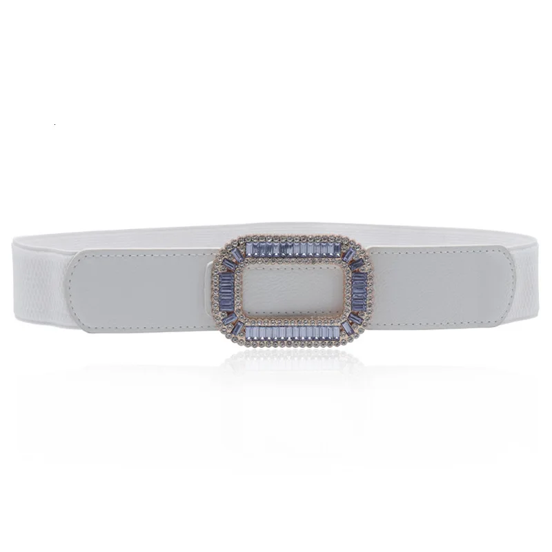 

Fashion Rhinestone Cummrebunds Crystal Square Buckle Wide Waistband Decorate Female Sculpting Band Elastic Women Stretch Belts