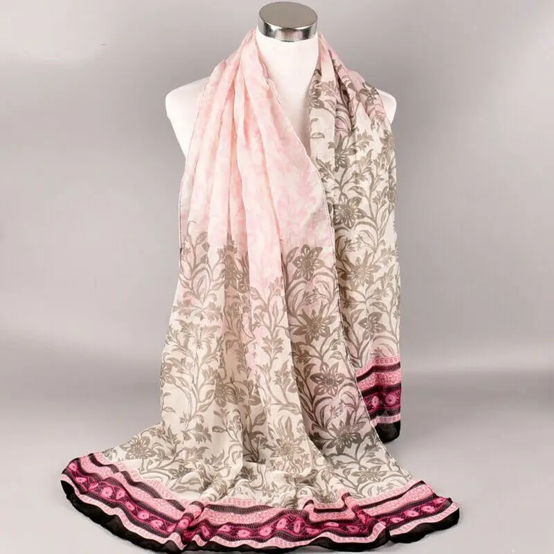 Модный женский длинный хлопковый шарф с принтом в виде цветов Женская