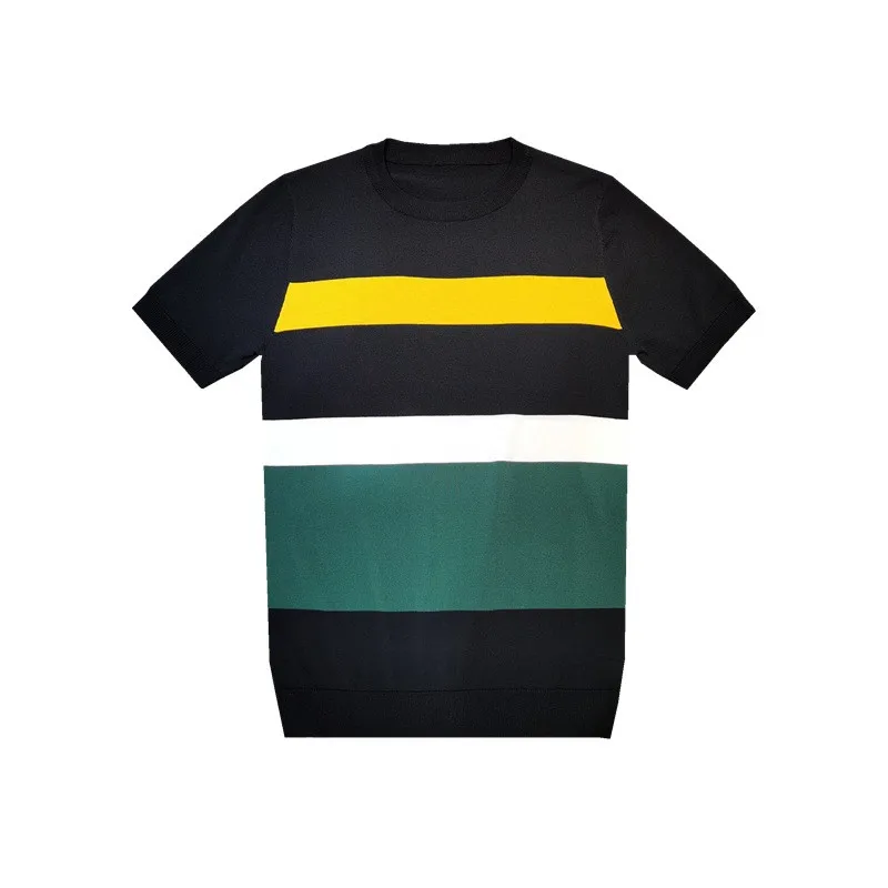 

New Mens Knitted Slim O-Neck Mixed Colors Fashion Thin Pullover T-Shirts Striped Korean Style High Quality Casual T-Shirts