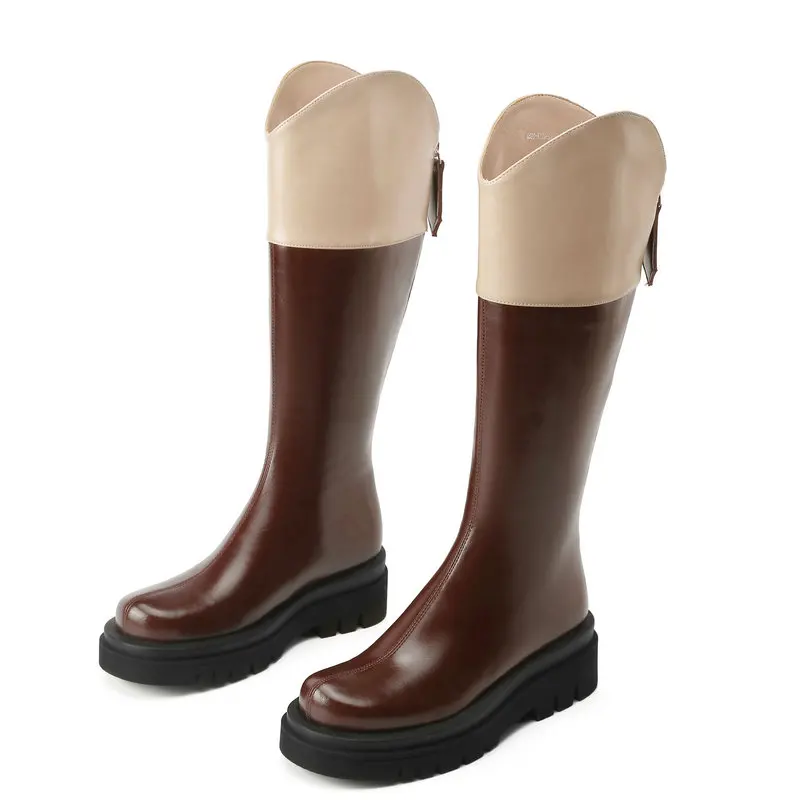 

Brand 2022 Women Genuine Leather Knee Boots Quality High Heels Motorcycle Boots Long Warm Autumn Winter Shoes Woman