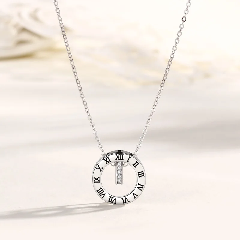 Elegant Crystal Choker Trendy Round Hollow Out Roman Numerals Necklace Rose Gold Silver Color Pendant For Women Jewelry | Украшения и