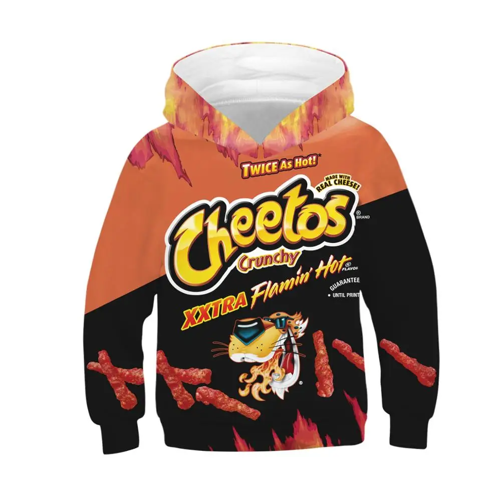 Худи с 3D принтом Cheetos для мальчиков и девочек подростков Детская толстовка в