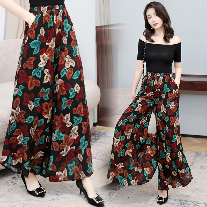 Брюки женские хлопково льняные с широкими штанинами повседневные пляжные