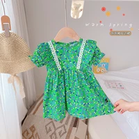 2021 summer brand new girls dress puff sleeve flower children dresses small fresh lace floral short sleeve dress for girl