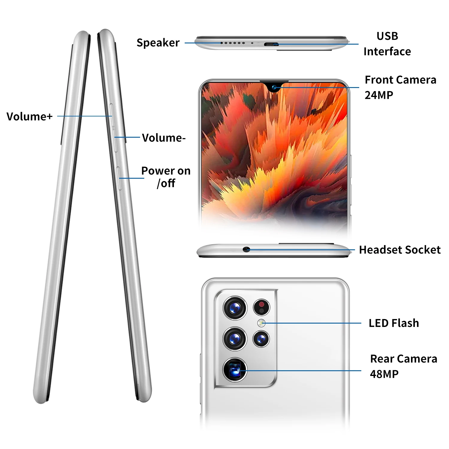 

S21+Ultra 2021 Global Version 6.8 Inch Mobilephone 24+48MP Android 10.0 Smartphone Double SIM 10 Core Cellphone 6800mAh Battery