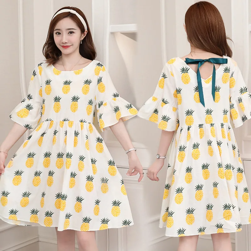 

Новинка 2020 платье для беременных с коротким рукавом модное платье для беременных с милым принтом ананаса свободное и большого размера плат...