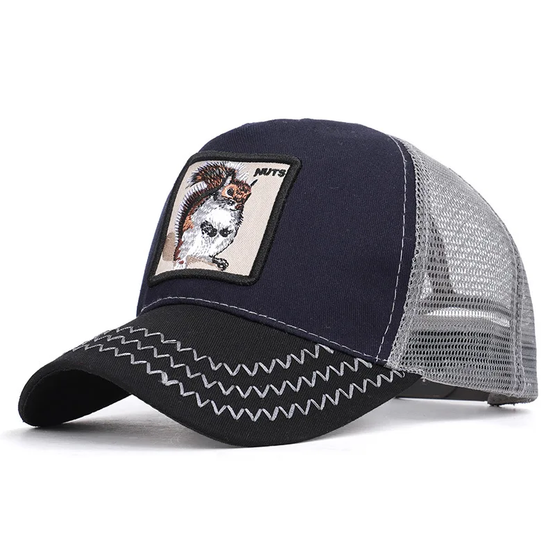 23-Navy-Nuts Модные Животные вышивка Бейсбол шапки Для мужчин Для женщин Snapback кепки, головной убор в хип-хоп стиле, летние Обувь с дышащей сеткой солнцезащитные кепки унисекс уличная кости - Цвет: 23-Navy-Nuts