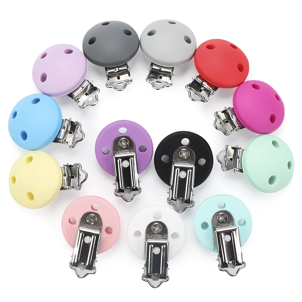 

TYRY.HU 2pc Round Silicone Teether Clips Baby Pacifier Dummy Chain BPA Free DIY Nursing Necklace Pacifier Holder Nipple Clasps