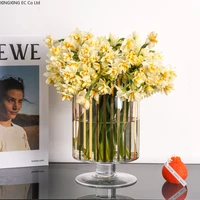 light luxury golden stripes transparent glass vase ornaments creative crafts flower arrangement accessories home decoration