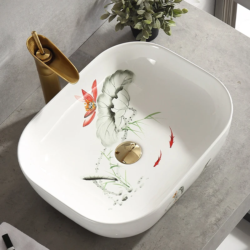 Раковина с ручной росписью раковина для дома и балкона керамическая ванной