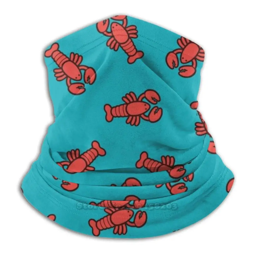 Lobsters Pattern On Turquoise Blue Scarf Neck Gaiter Warmer Headwear Cycling Mask Lobster Lobsters Crayfish Sea Life Food Red