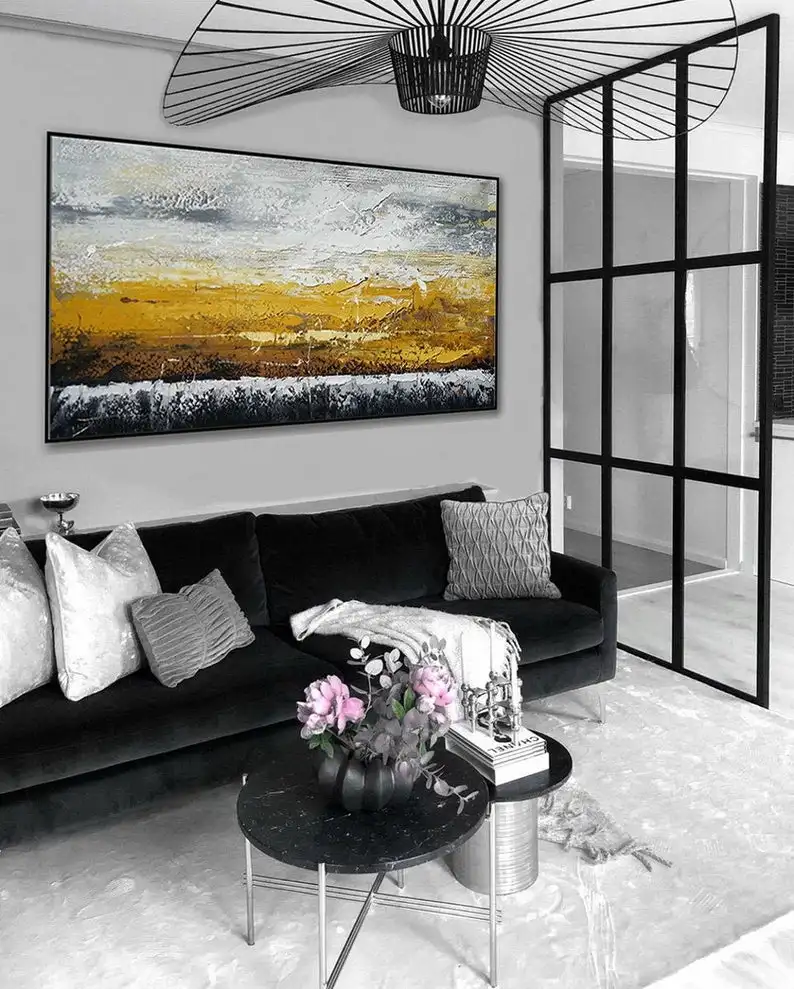 Beste Oversize Textuur Moderne Kunstwerk Abstract Acryl Schilderen Extra Grote Geweven Hedendaagse Wall Art Panoramisch Horizontale Canvas