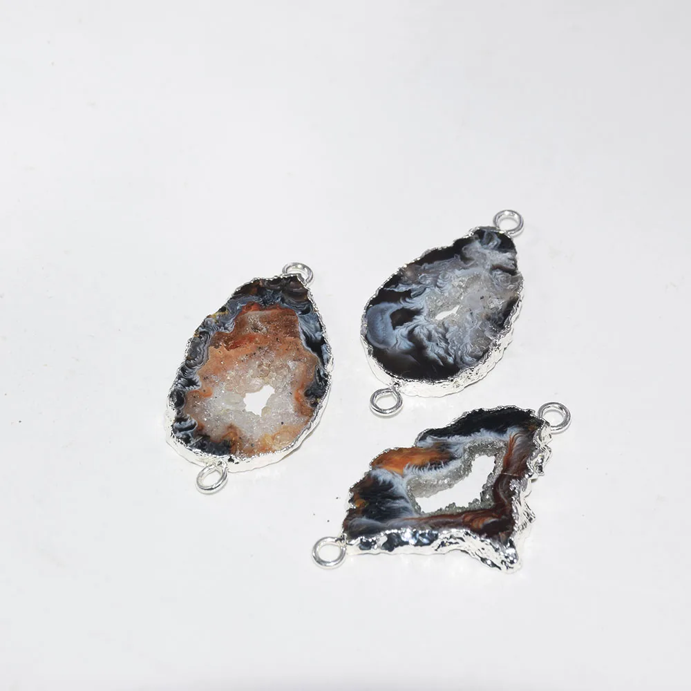 Натуральный срез Geode Druzy камень соединитель femme 2019 серый большой золотой Безель