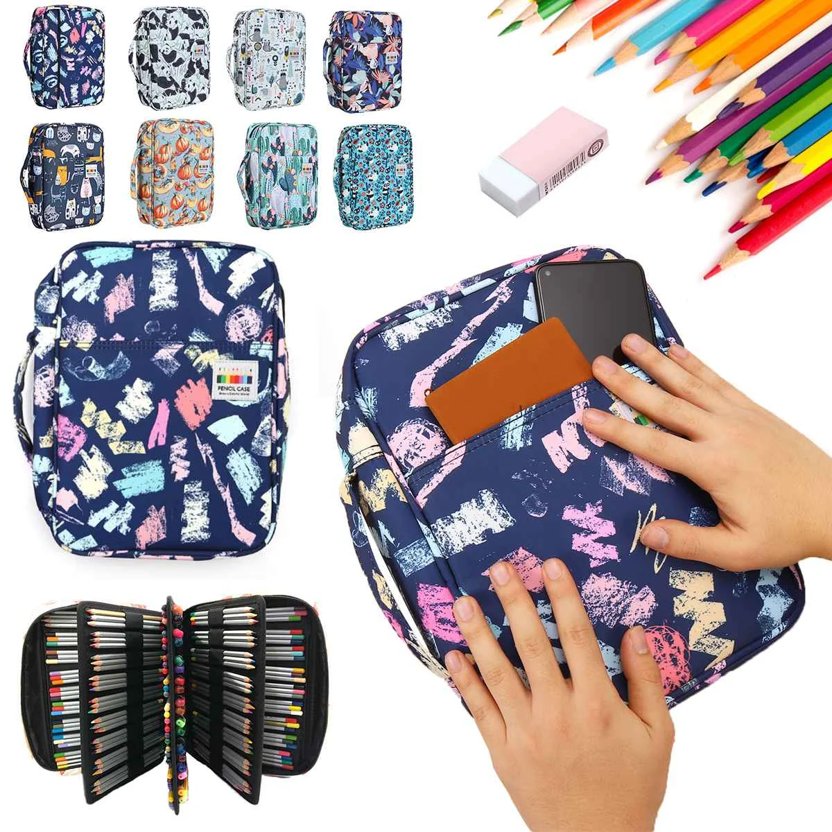 

Waterproof Large Capacity Pencil Bag Case Organizer Cosmetic Bag Colored Pencil Watercolor Pen Markers Gel Pens Can Hold 216Pens