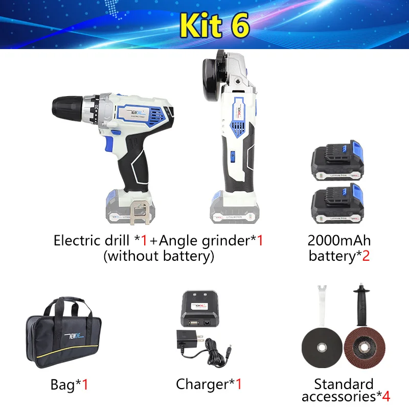 kit 6 NEWONE 12 В Электрический Электроинструмент литий-ионная аккумуляторная угловая шлифовальная машина возвратно-поступательная пила дрель комбинированный набор с батареей для резки - Цвет: kit 6