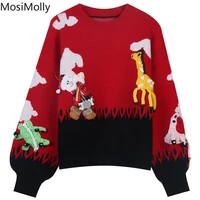 mosimolly xmas sweater cartoon sweater jumper pullovers women o neck jacquard knit sweater casual santa claus