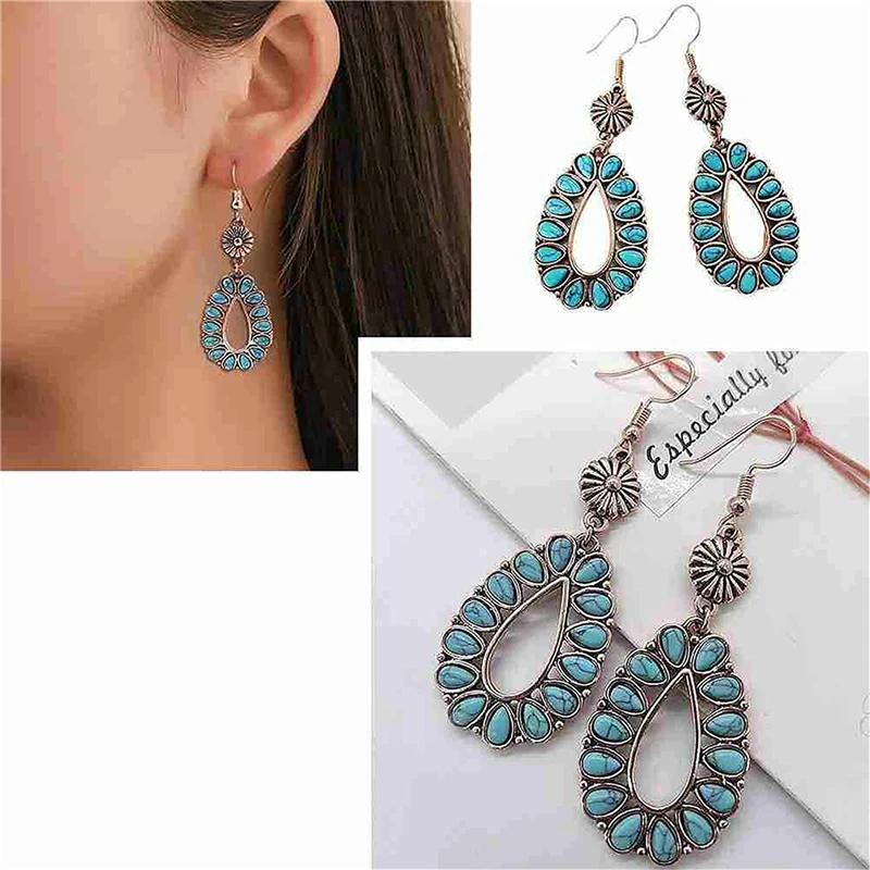 

Vintage Artificial Turquoise Silver Plated Women Drop Earrings Vintage Turquoise Earrings Drop Dangle for Women