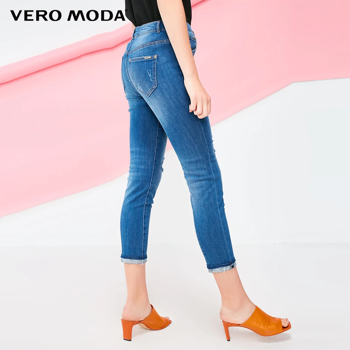 Vero Moda Новое поступление женские потертые манжеты закатывающиеся облегающие 96% хлопковые укороченные джинсы | 318349537