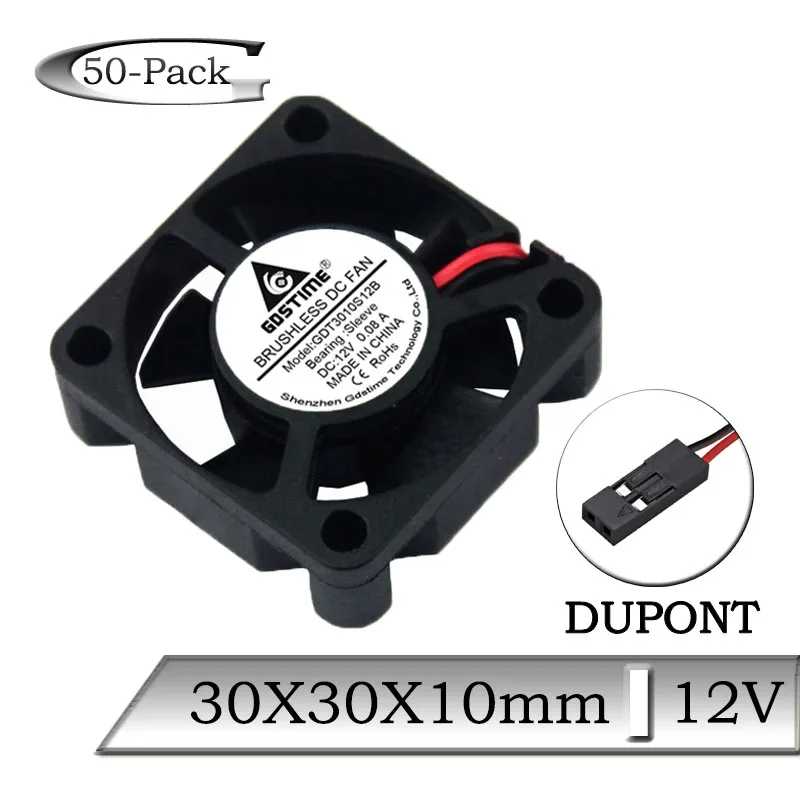 Бесщеточный бесшумный охлаждающий вентилятор Dupont 50 шт./лот DC 12 В 30x30x10 мм 30 для 3D