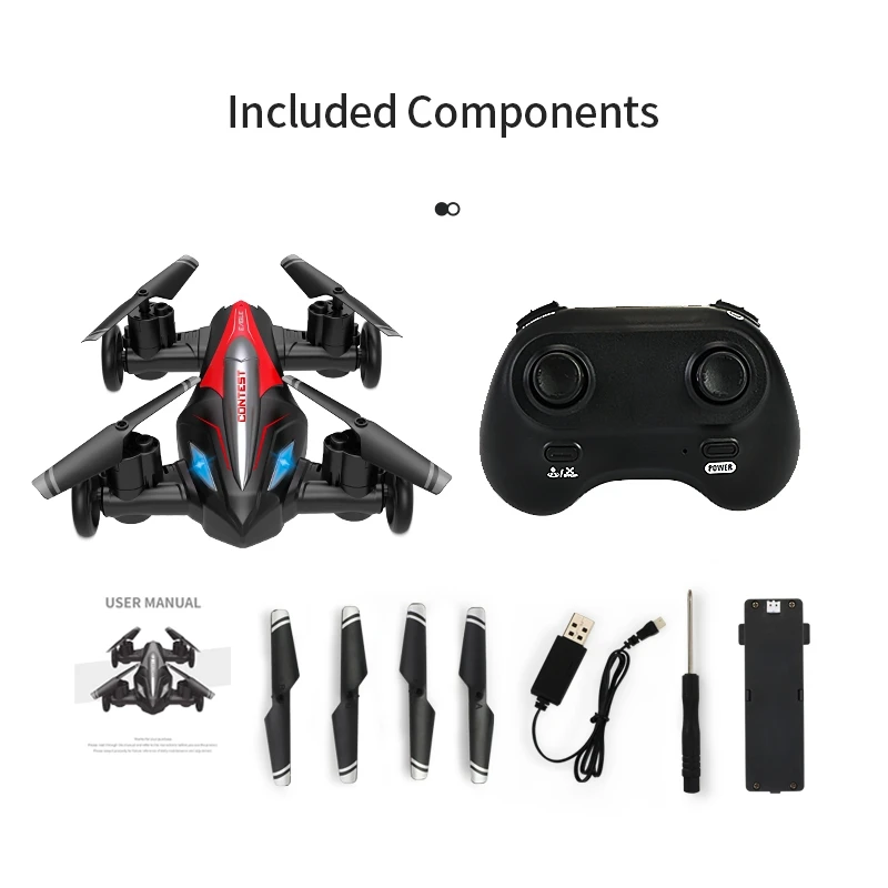 Mini Dron 2 en 1 con control remoto para ni&ntilde;os, veh&iacute;culo 2 en 1 con control remoto de 2,4G, cuadric&oacute;ptero con modo Dual, avi&oacute;n, Juguetes-5