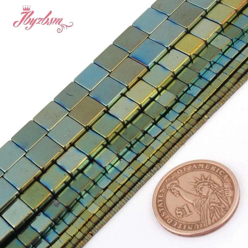 1-10 мм Гладкие квадратные зеленые гематитовые бусины из натурального камня для