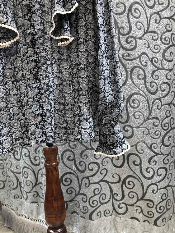 

Feminino 2021 Blusas Spring Fashion Shirt Women Vintage Floral Print Ruffle Deco Flare Sleeve Casual National Silk Shirts Female