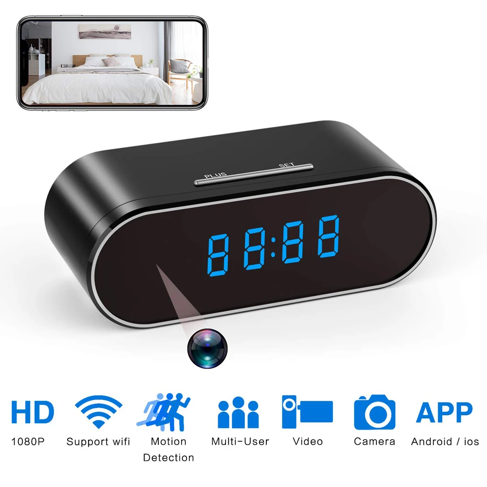 HUAIOU 1080P HD Clock Mini Camera Time Alarm Wifi Night Vision Motion Sensor Remote Monitor Home Secret Micro | Безопасность и