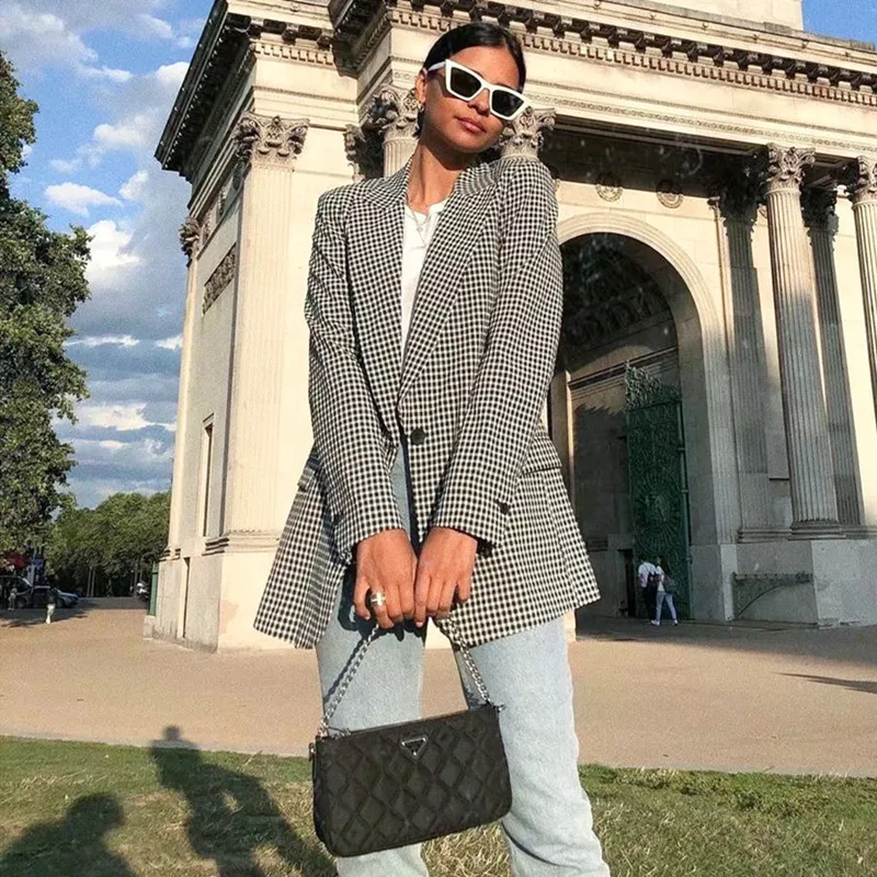 Женский офисный Блейзер BerryGo розовый клетчатый блейзер с длинными рукавами и