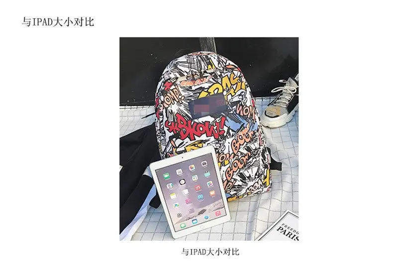 New backpack female cartoon alphabet doodle personality wild backpack men and women shoulder bag mochila