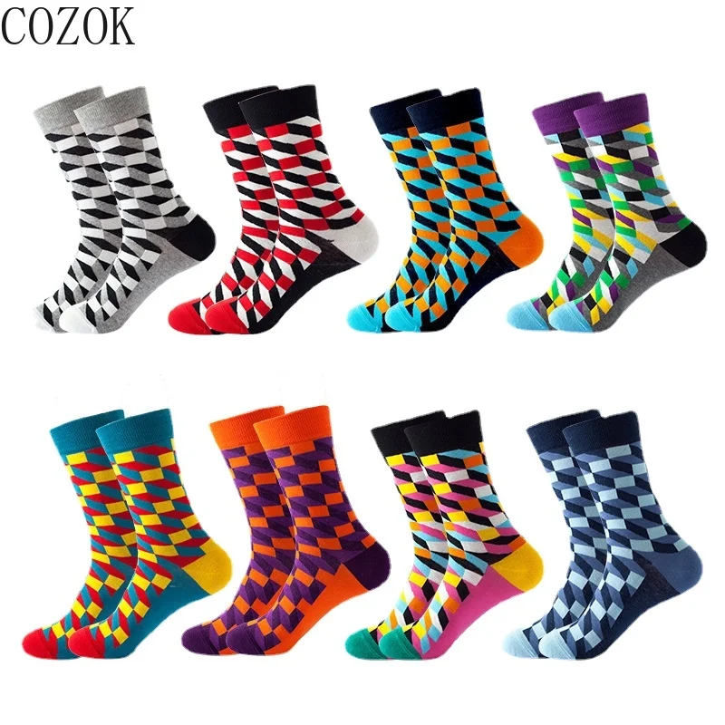 

COZOK мужские Смешные Веселые носки изысканный абзац бриллиантовый узор ромбиками три-Ди мужские крутящиеся геометрические забавные чесаный...