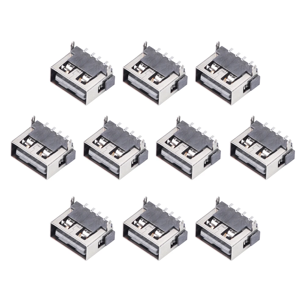 

10Pcs USB 2.0 Type A 4 Pin 30V 1A Connector Female Flat Port Jack Tail Plug Socket Electric Terminals