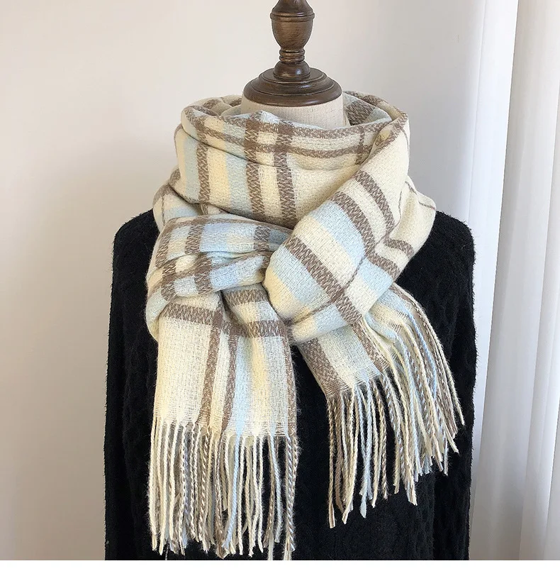

Модный зимний клетчатый кашемировый шарф для женщин, вязаные шали из пашмины, дамские теплые пледы с кисточками, мужские шарфы Bufanda