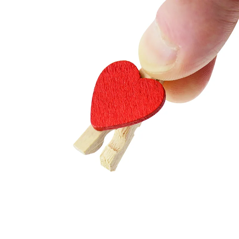 

50Pcs Mini Wooden Clips Red Heart Memo Paper Photo Pegs Wood Crafts Clothespin For Home Wedding Birthday Party Photo Wall Decor