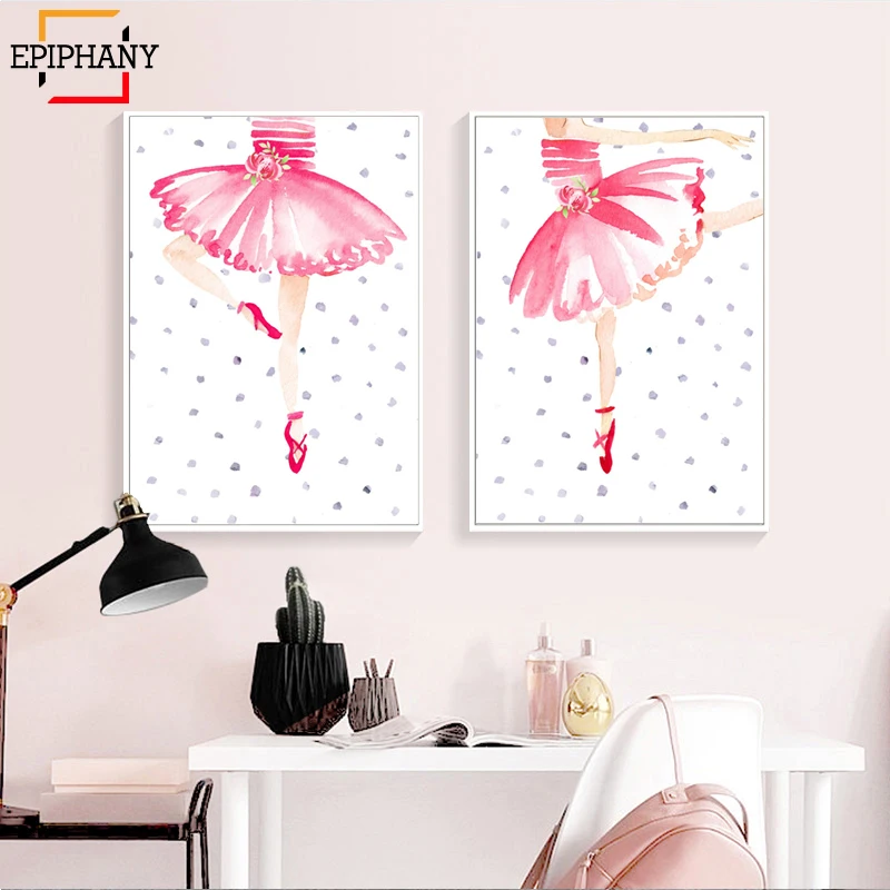 Танцевальная детская стена искусство розовая балерина холст картина для девочек