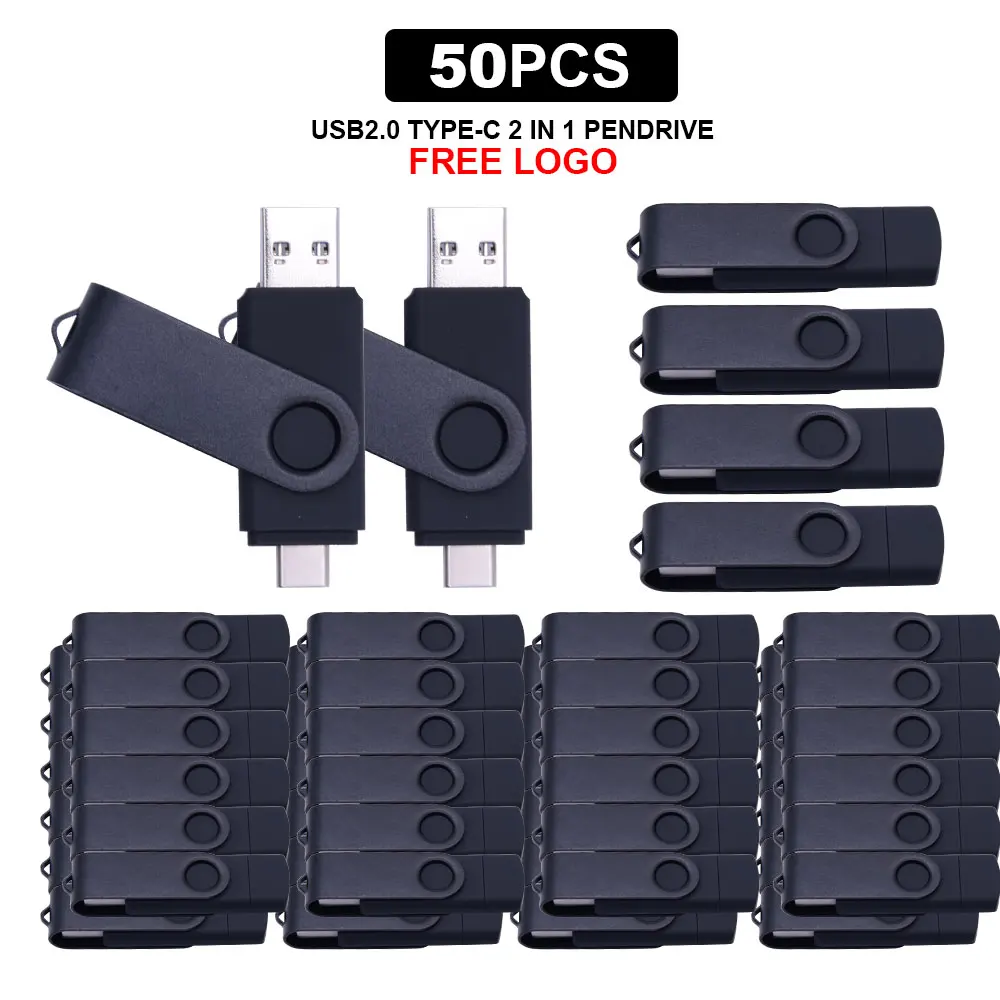 

50pcs Metal OTG USB Flash Drive 4GB 32GB 64GB 128GB Waterproof Type C Pen drive Memoria Usb Stick 2.0 Pendrive usb Memory Type-C
