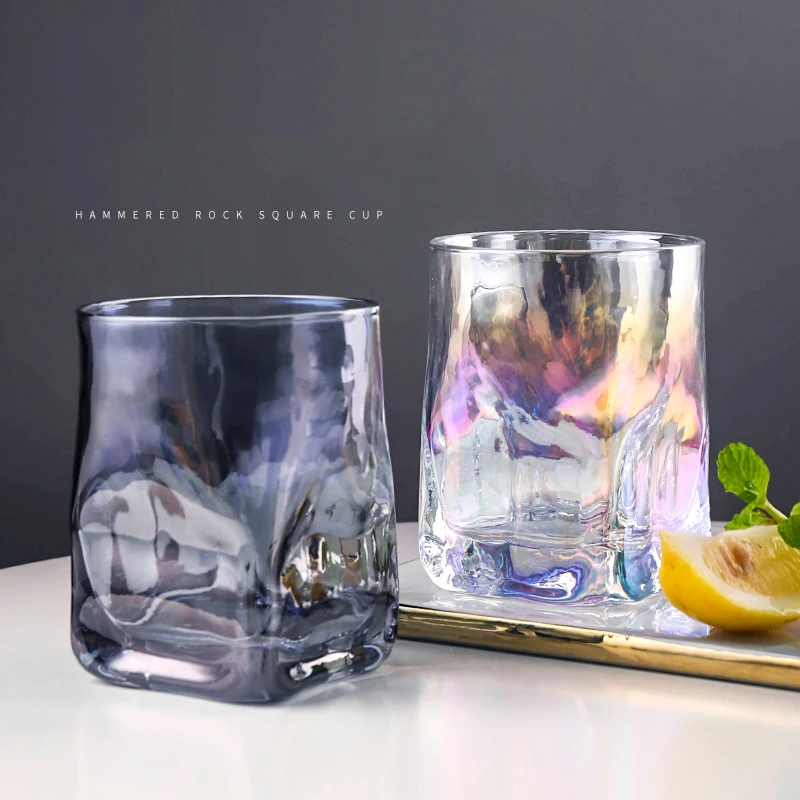 

2PCS Creative Square Hammered Whiskey Glass, Heavyweight Water Glass,Water Cup, Juice Glass Wine Glass Drinking Cup Set of 2