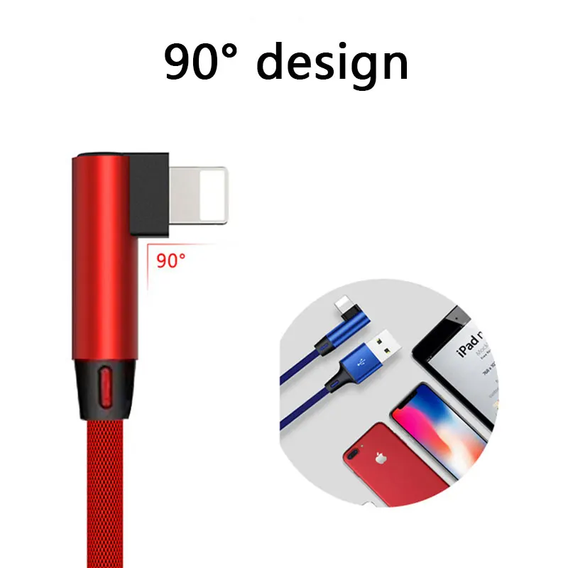 Cafele кабель USB 2.4A 2 м нейлон 90 ° usb для передачи данных кабели Iphone 6 7 8 S Plus X Xs Max Ipad Mini 1 3