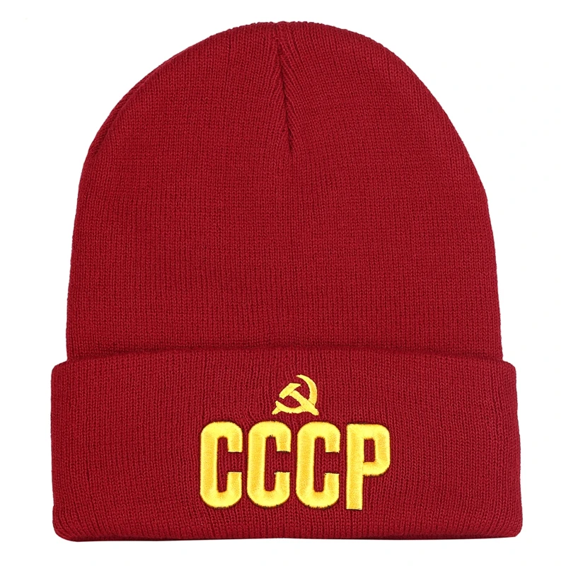 Red NXYY 3D вышивка трикотажные головные уборы для мужчин и женщин CCCP СССР советские значки серп молот России эмблема коммунизма бини зимние шапки - Цвет: Red