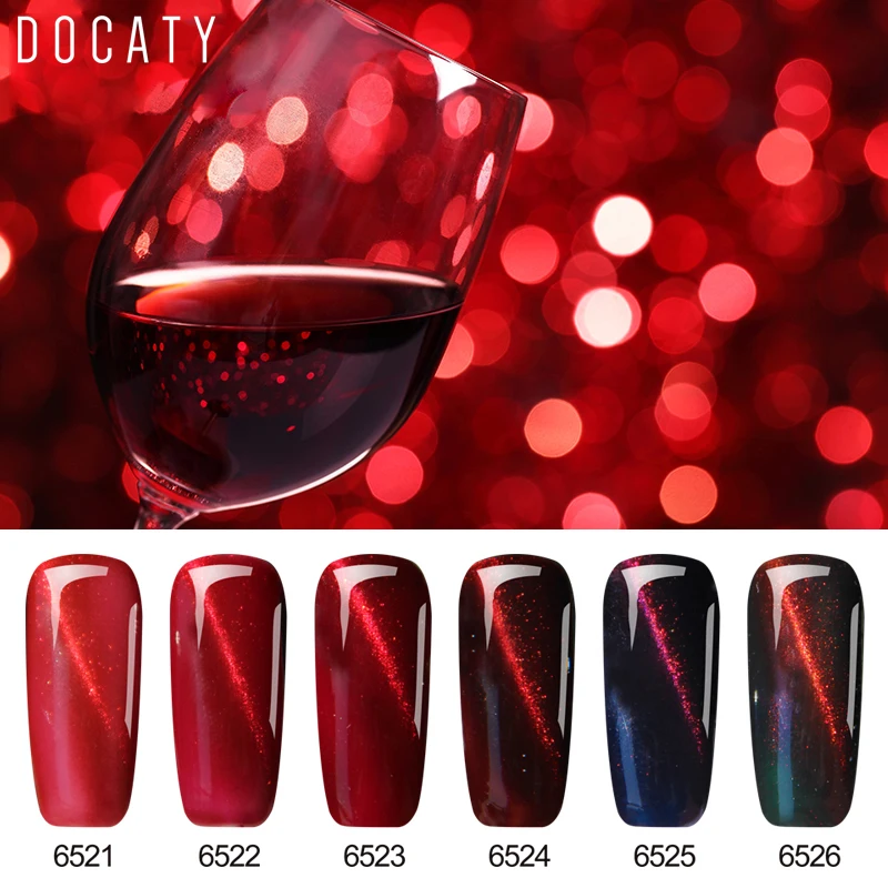 Docaty красные Пламенные со стразами в стиле кошачий глаз лак для ногтей Блеск