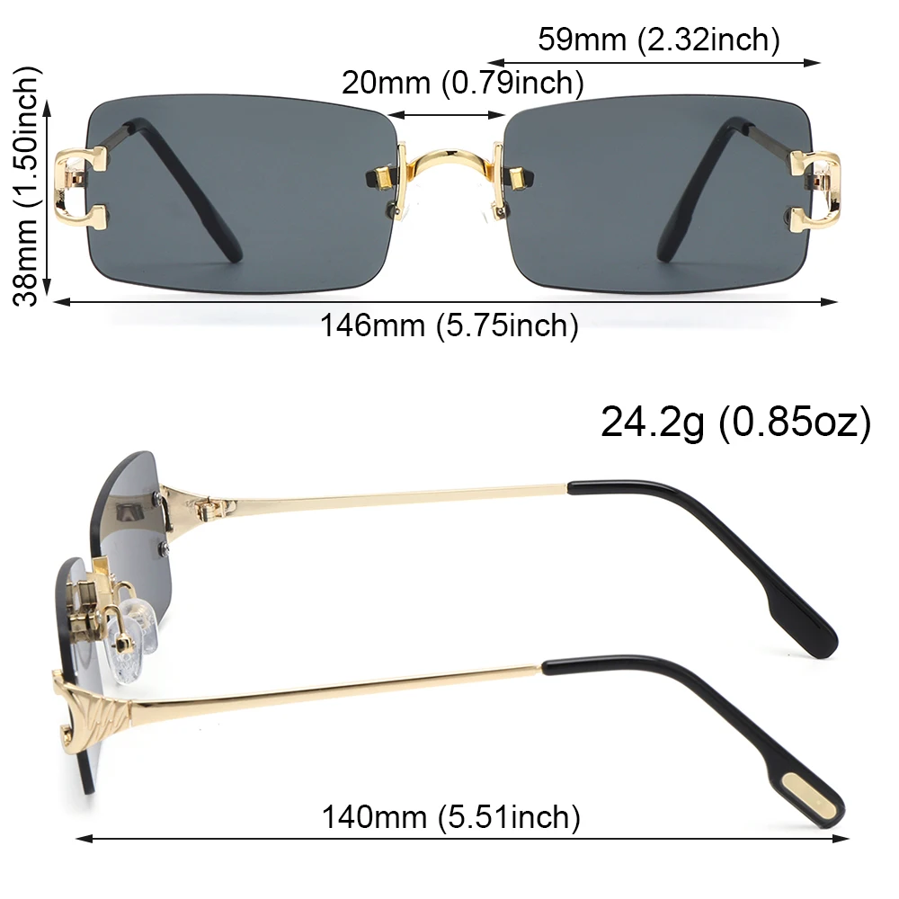 

blue rectangular sunglasses rimless men metal fashion square sun glasses for women gradient lens frameless 2021 uv400