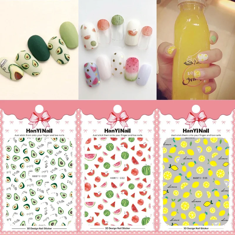 

HANYI 3D Strawberry Summer Fruit Nail Art Stickers Decals Lemon Strawberry Watermelon Nail Design Foils Decoration 9cm*14.5cm