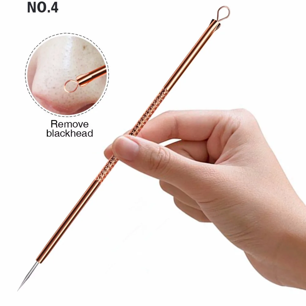 Антибактериальный 4 головки Двусторонняя игла для удаления угрей инструмент из