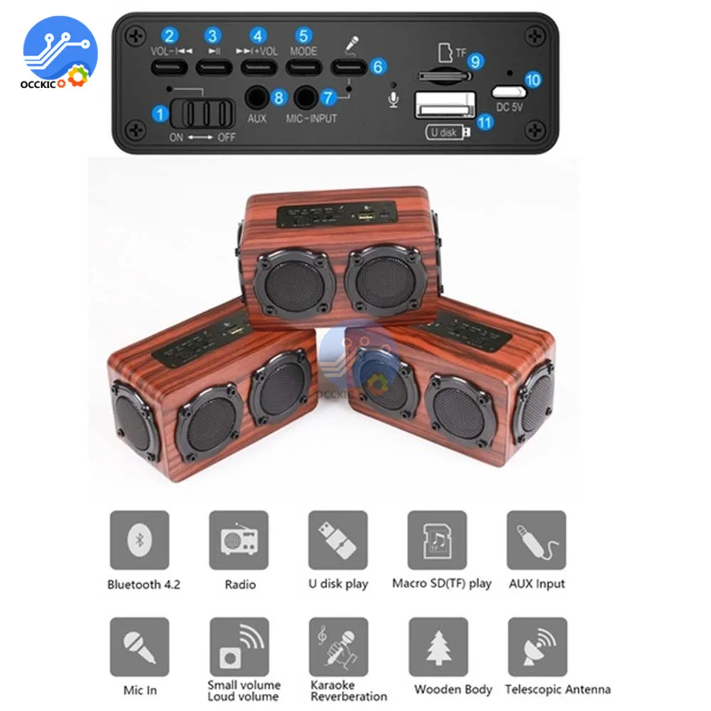 Портативная деревянная Беспроводная bluetooth колонка ретро стерео сабвуфер Hi Fi FM