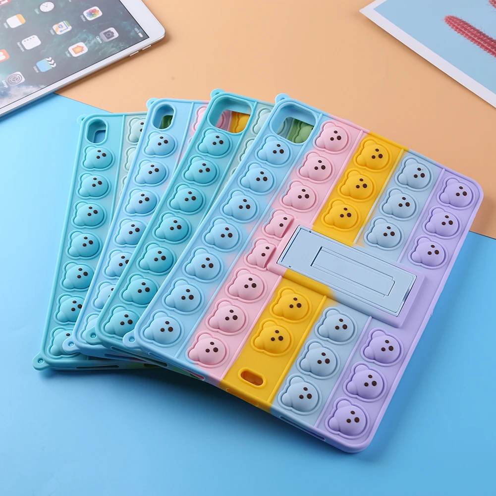 

Adult Stress Reliver Tablet Cover Kid Bear Head Push Bubble Silicone Protective Case for iPad Anti-drop Protector