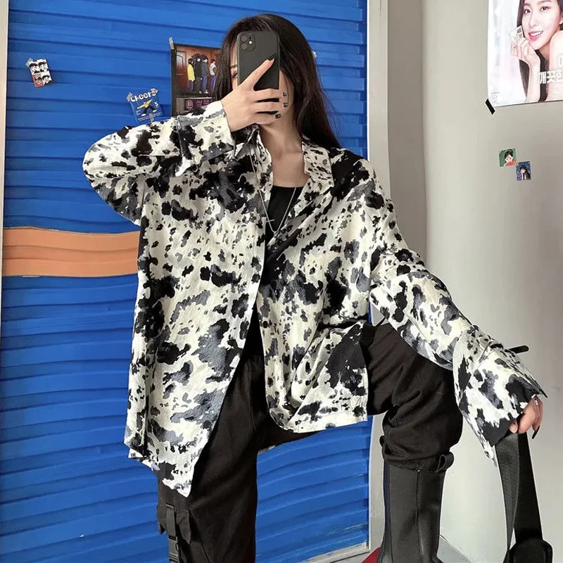 Женская блузка оверсайз с длинным рукавом камуфляжная Свободная рубашка принтом