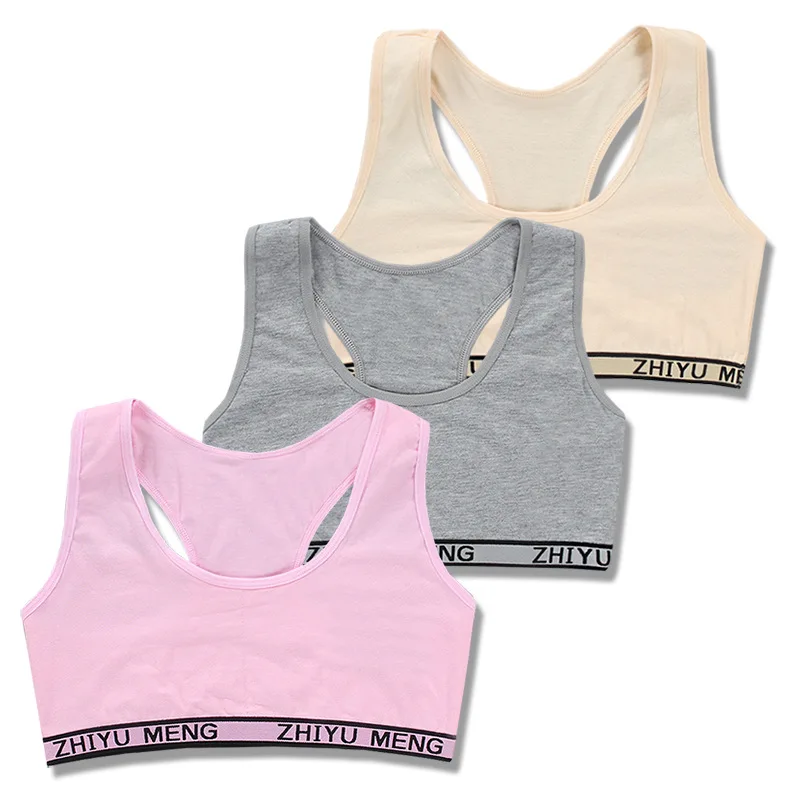 

3 шт., бюстгальтер для девочек, 14 подростков, короткий топ, нижнее белье, жилет, спортивные тренировочные бюстгальтеры, хлопковое нижнее бель...