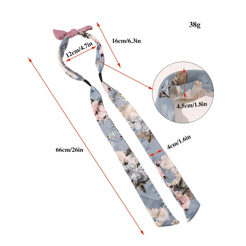 Повязка на голову атласная с цветочным принтом длинная плетеная лента большим