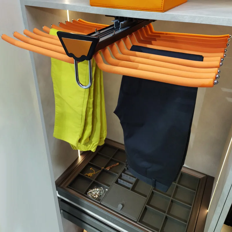 

Wardrobe side-mounted damp trousers rack, cabinet storage trousers hanger, double-row pull-out top-mounted stretch pants rack