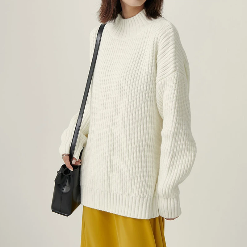 TWOTWINSTYLE Корейский минималистский свитер для женщин с круглым вырезом и длинным